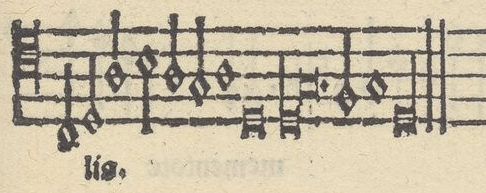 Figure 4: The ending of the bass of Philomena from Attaignant&rsquo;s 1528 motet print.