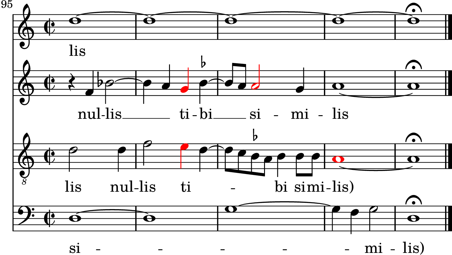 Figure 3: The ending of Richafort&rsquo;s Philomena praevia as sung by Delitiae Musicae. Click for audio.